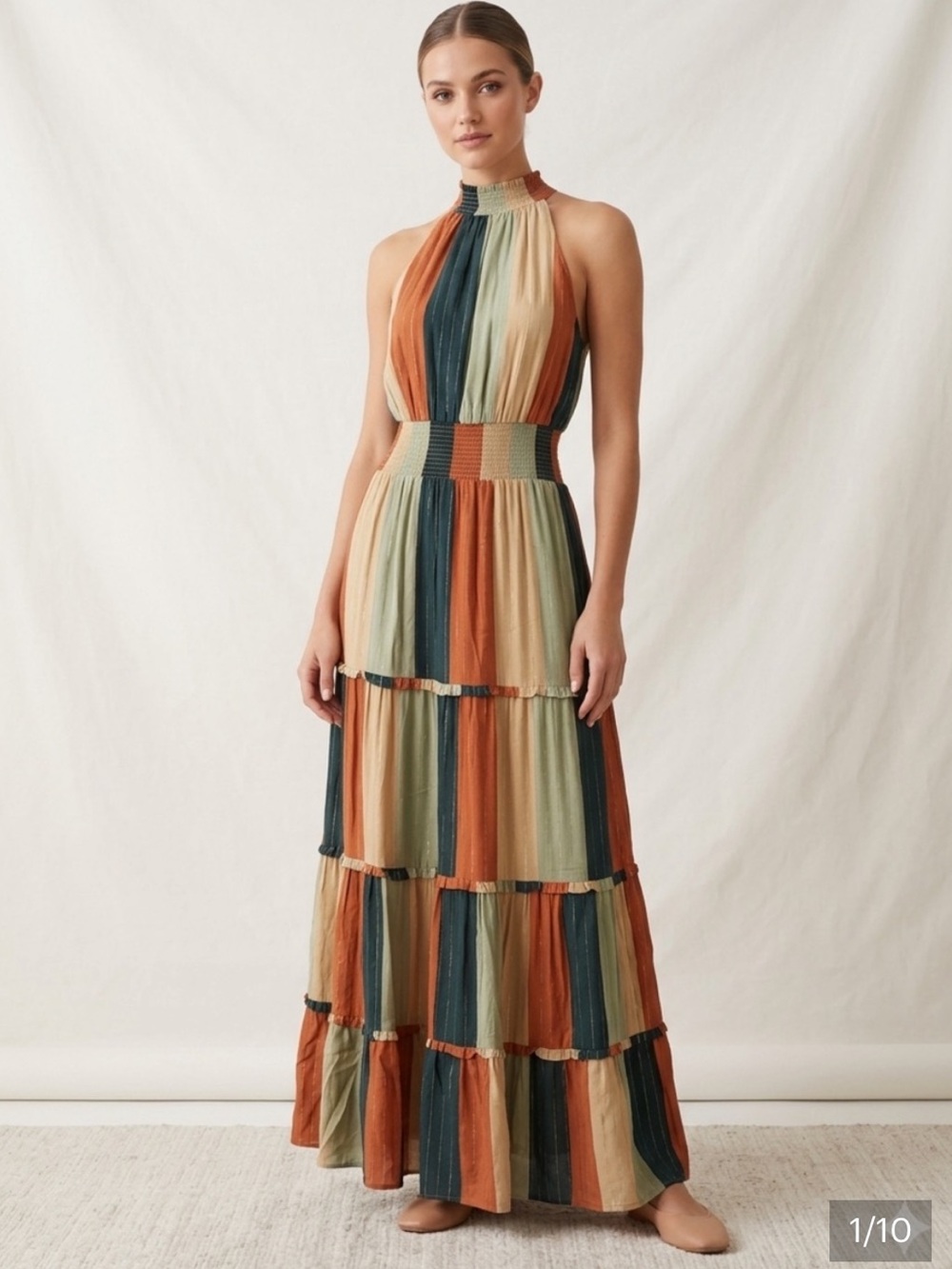 Multi-Color Tiered Maxi Dress with Belt